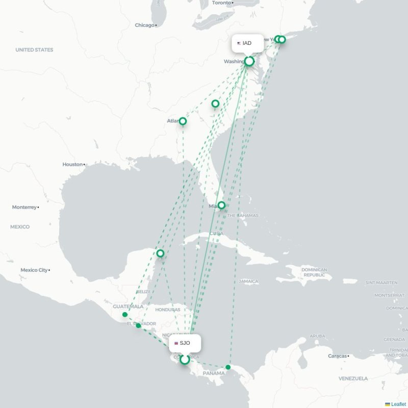 SJO - IAD route map