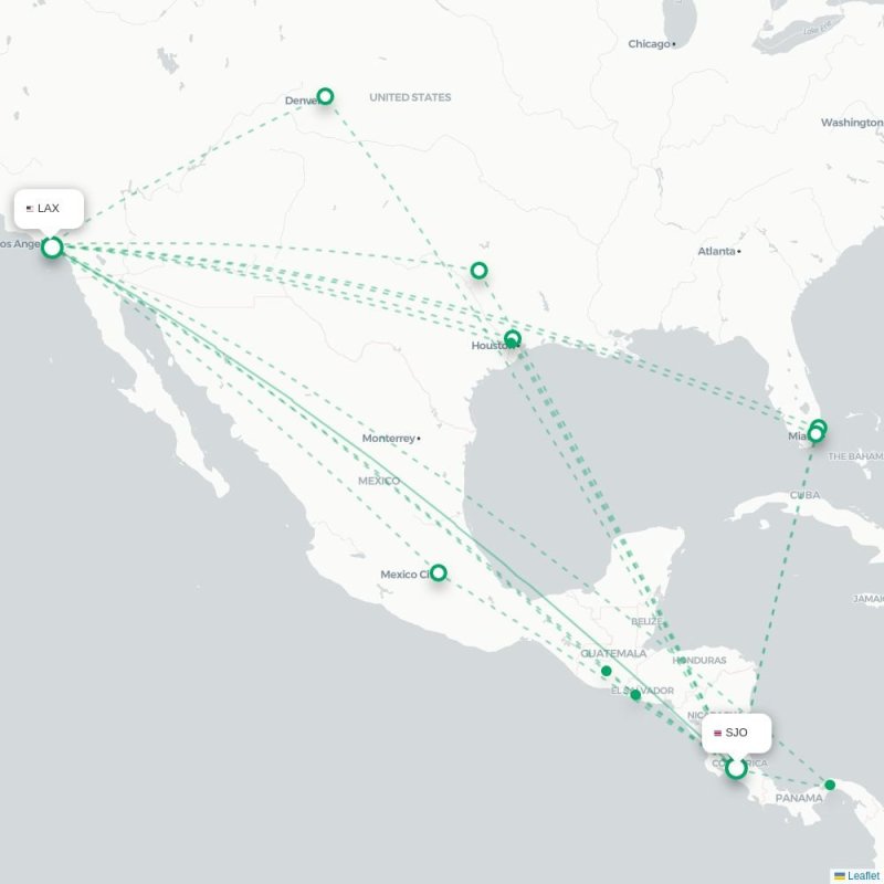 SJO - LAX route map