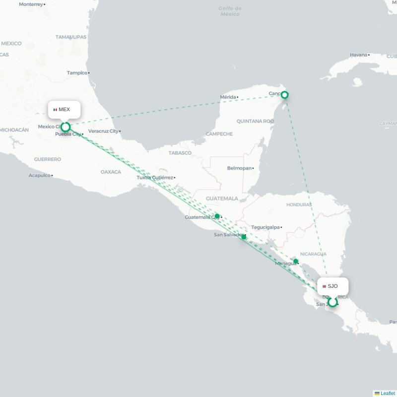 SJO - MEX route map