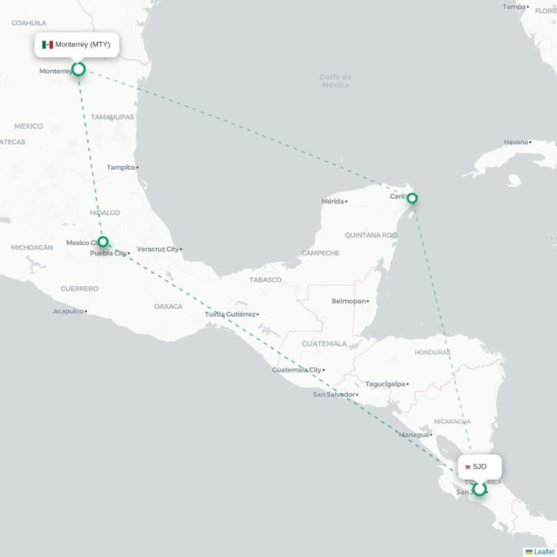 SJO - MTY route map