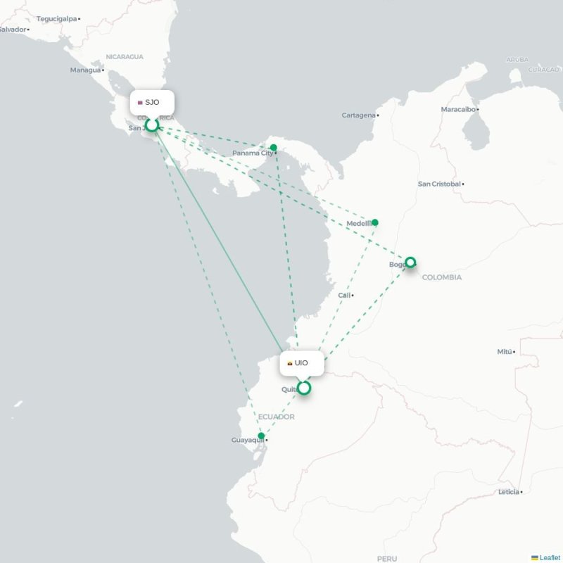 SJO - UIO route map