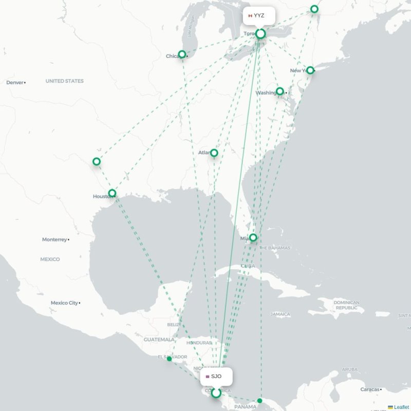 SJO - YYZ route map