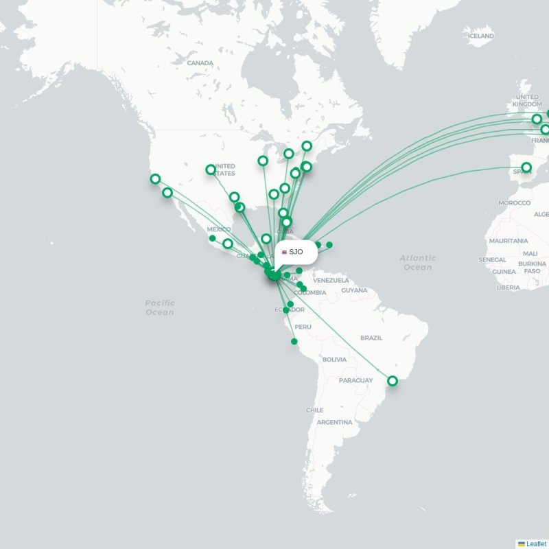 SJO - BWI route map