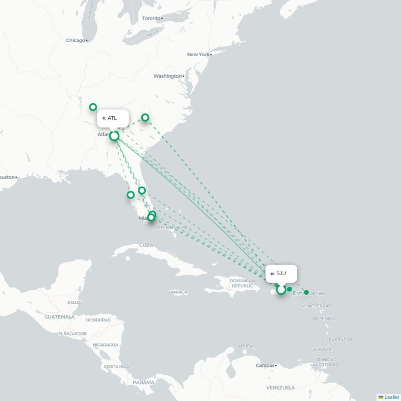 SJU - ATL route map