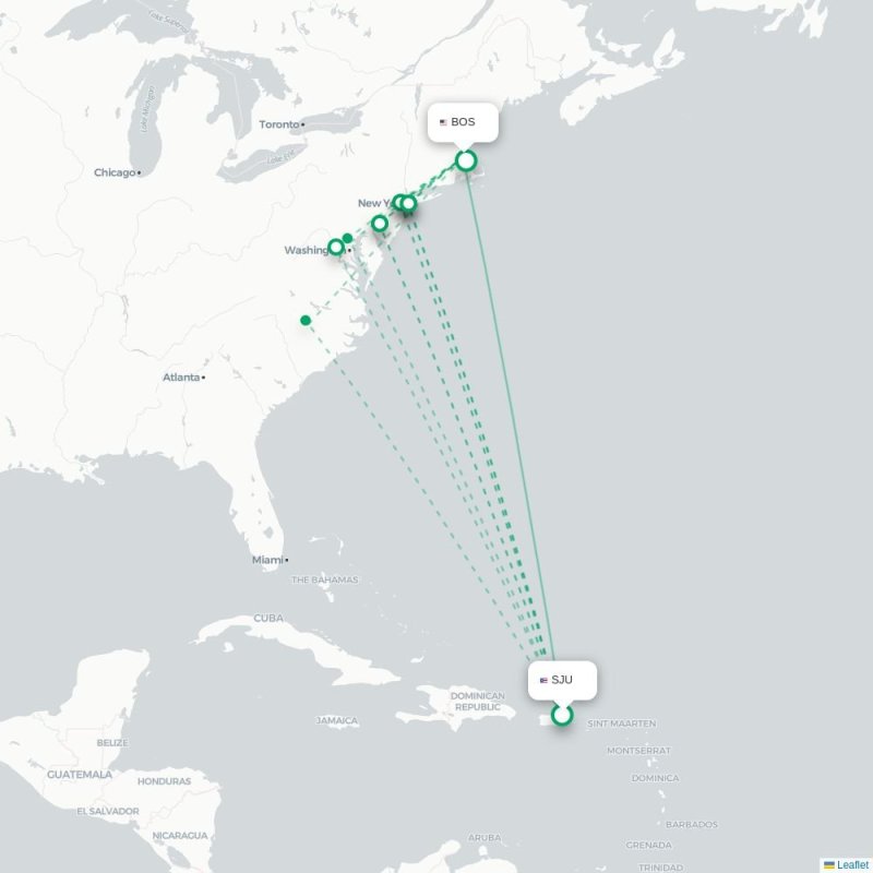 SJU - BOS route map
