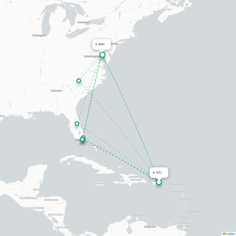SJU - BWI route map