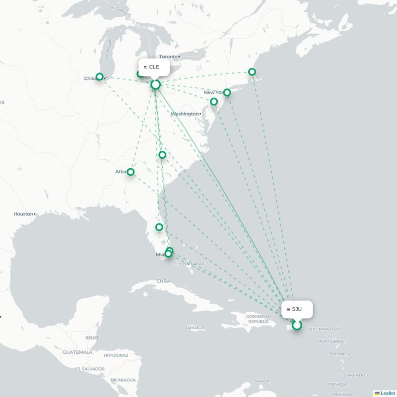 SJU - CLE route map