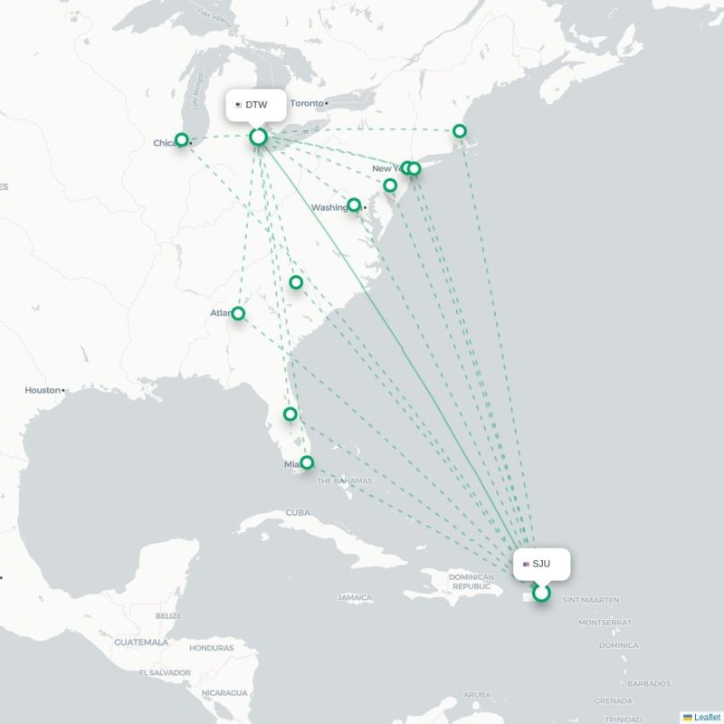 SJU - DTW route map
