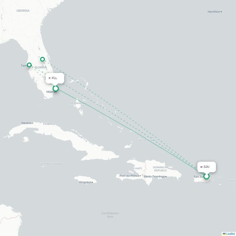 SJU - FLL route map