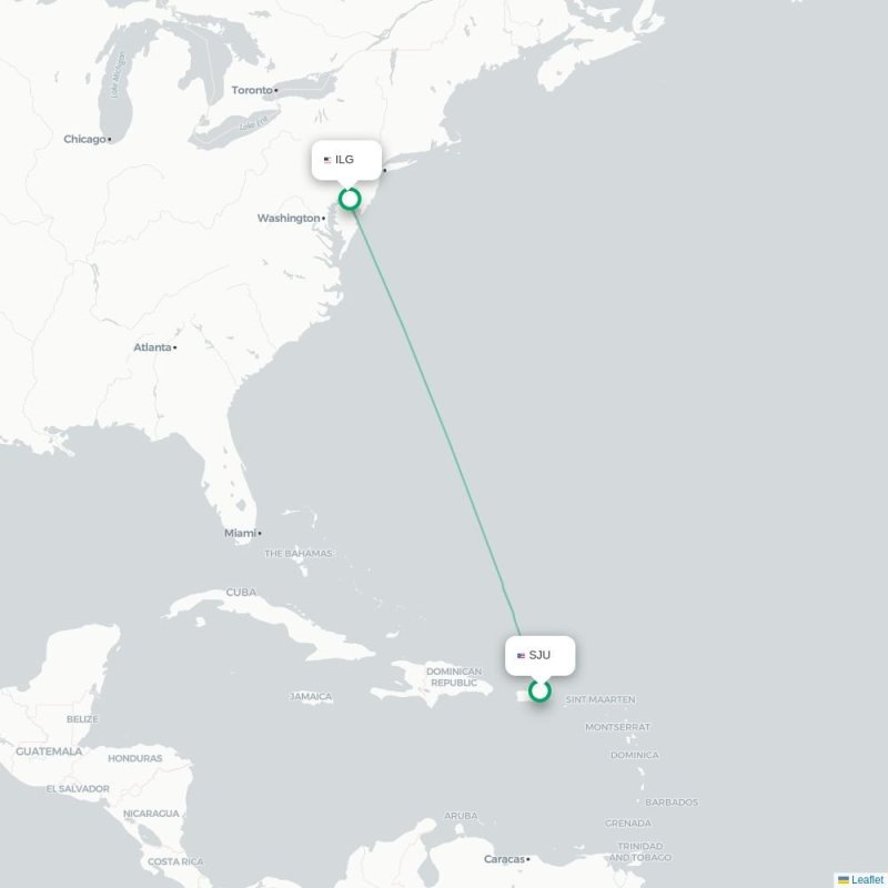 SJU - ILG route map
