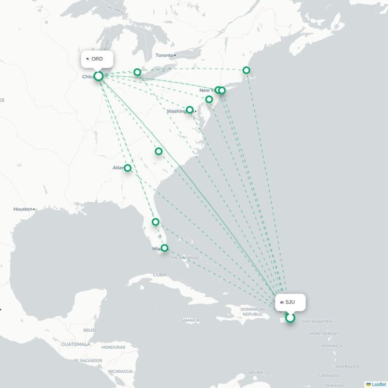 SJU - ORD route map