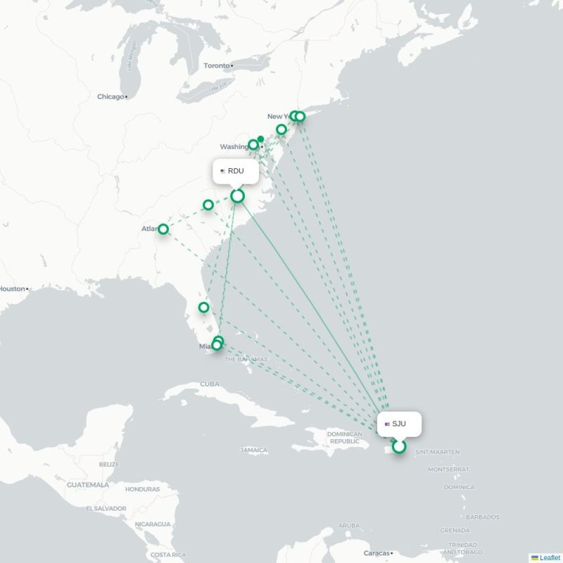 SJU - RDU route map