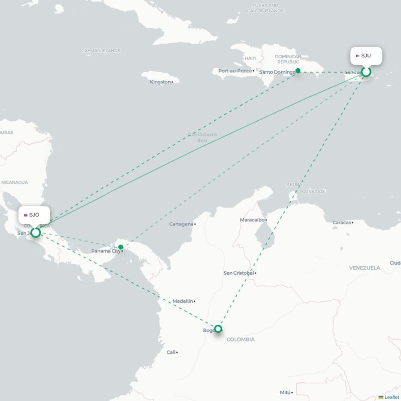 SJU - SJO route map