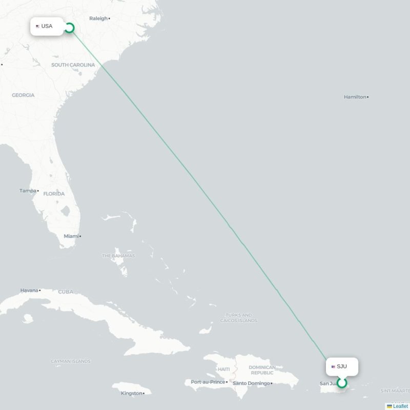 SJU - USA route map