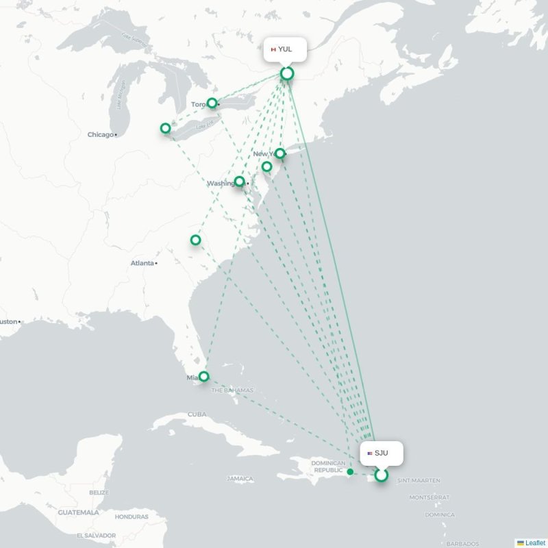 SJU - YUL route map