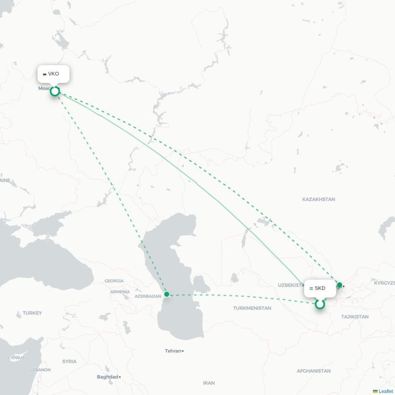 SKD - VKO route map