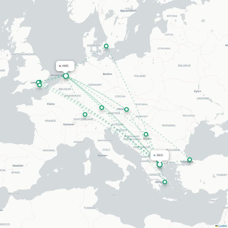 SKG - AMS route map
