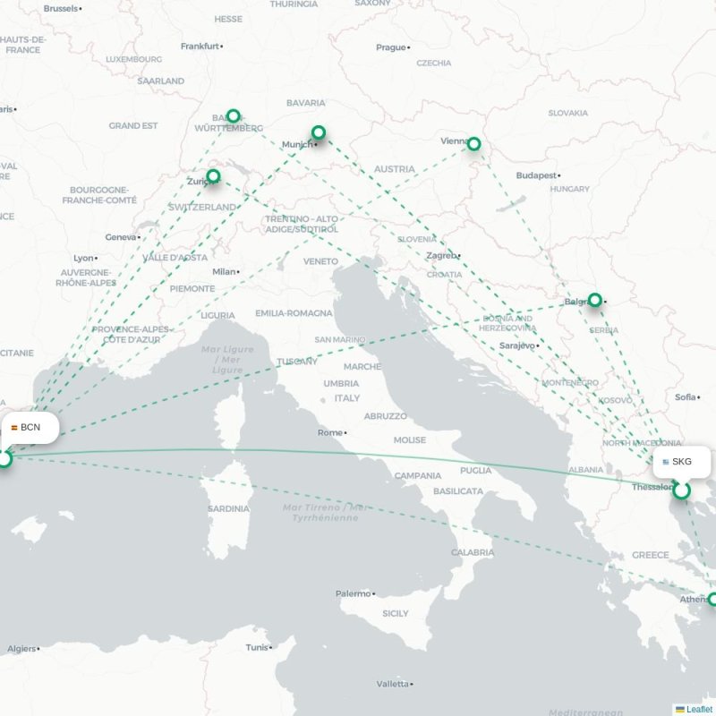 SKG - BCN route map