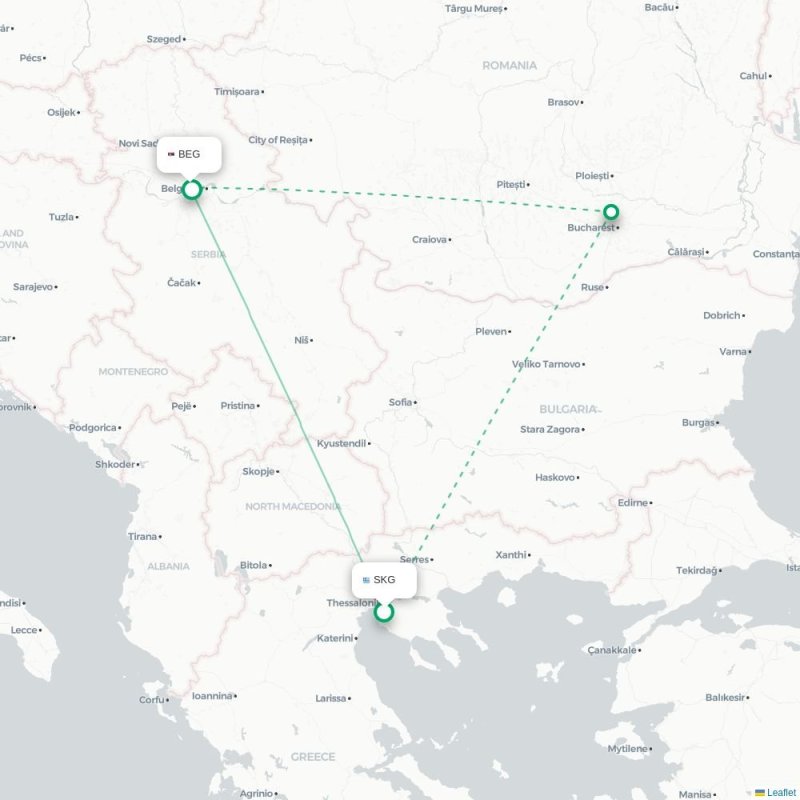 SKG - BEG route map