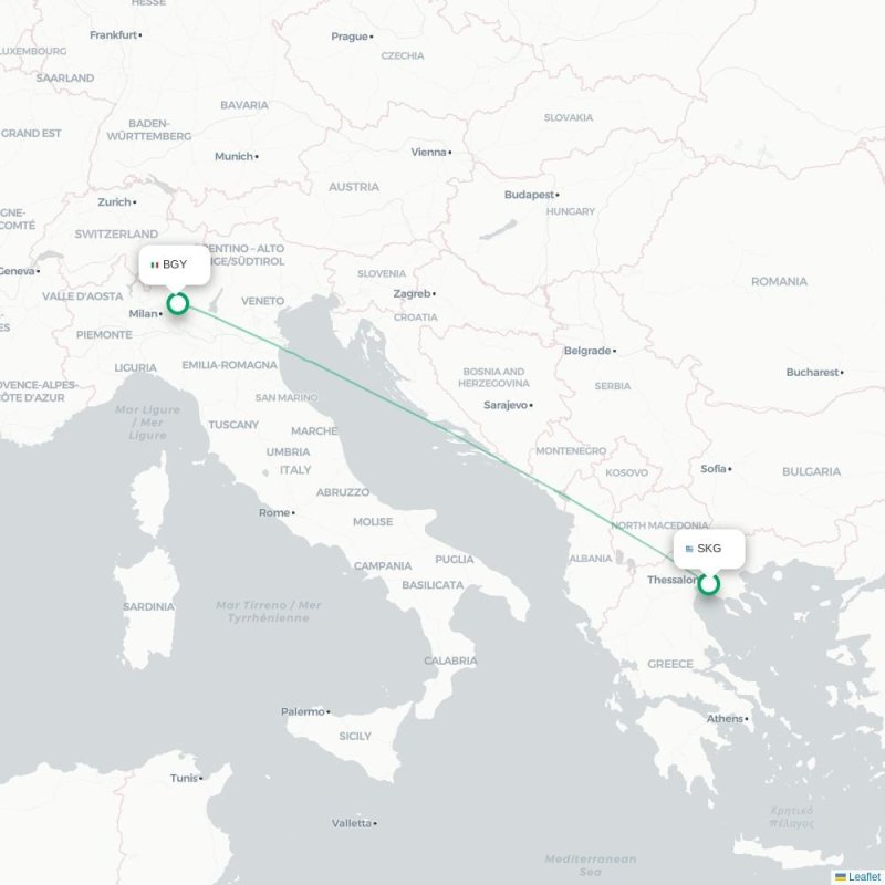 SKG - BGY route map