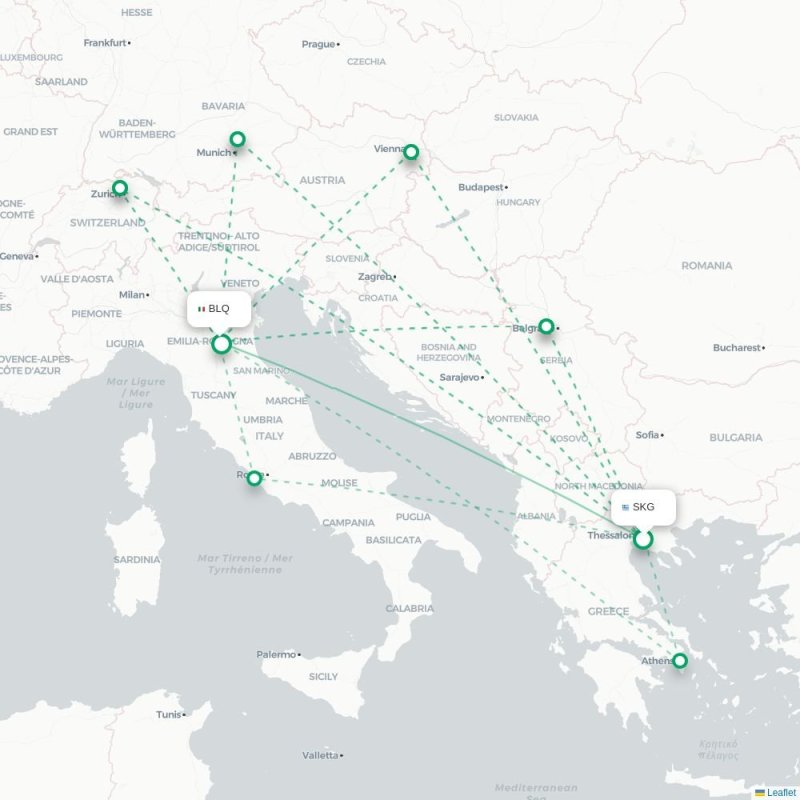 SKG - BLQ route map