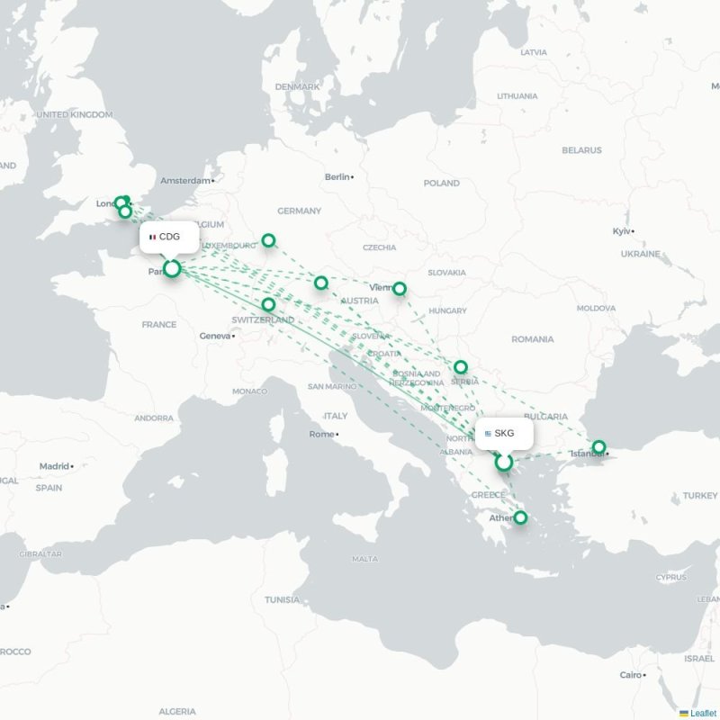 SKG - CDG route map