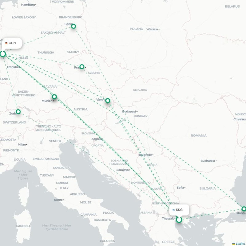 SKG - CGN route map
