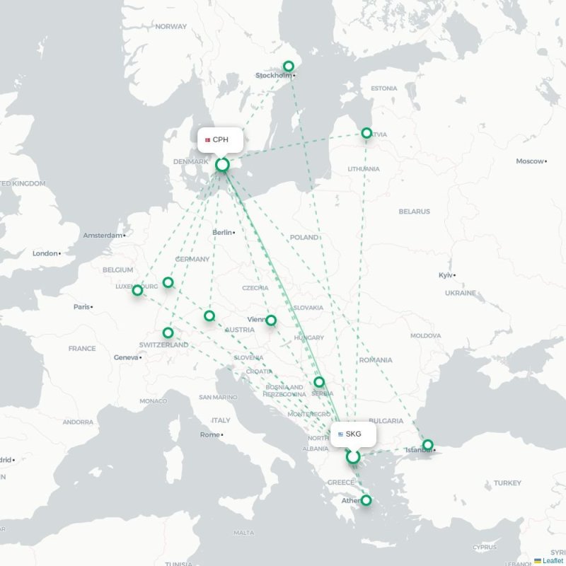 SKG - CPH route map