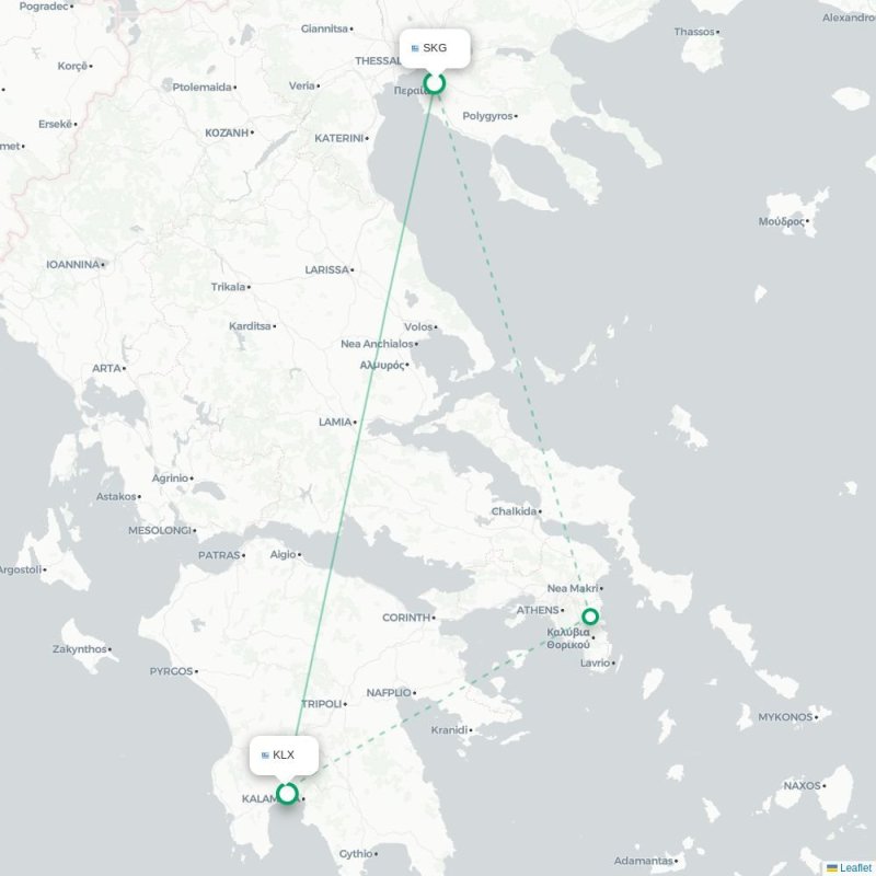SKG - KLX route map