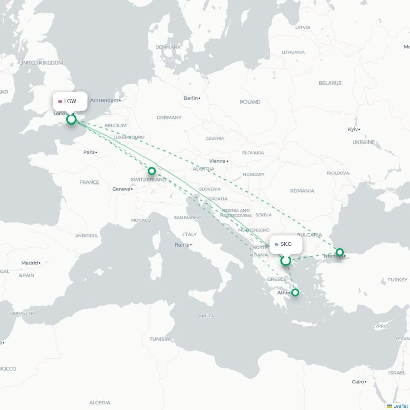 SKG - LGW route map