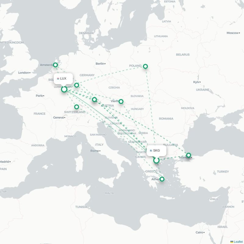 SKG - LUX route map