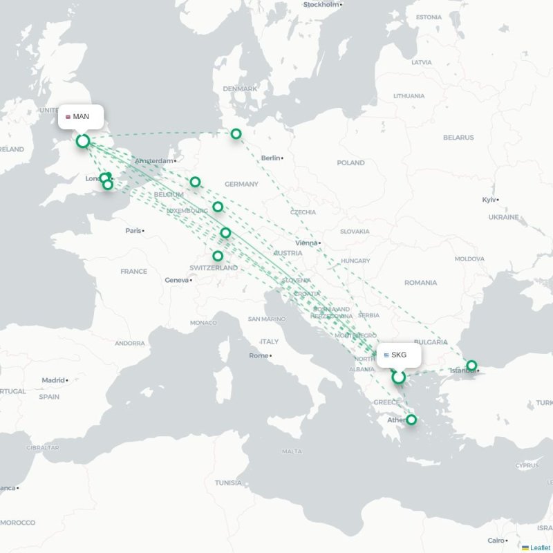 SKG - MAN route map