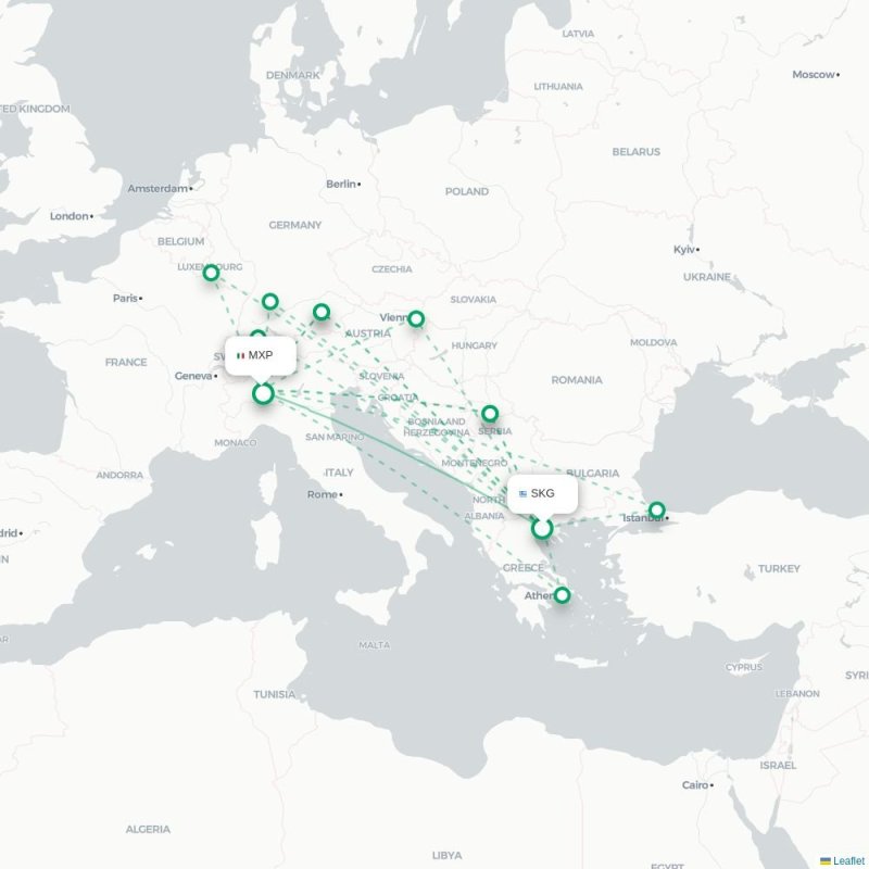 SKG - MXP route map