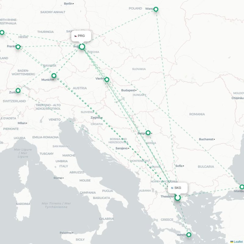 SKG - PRG route map