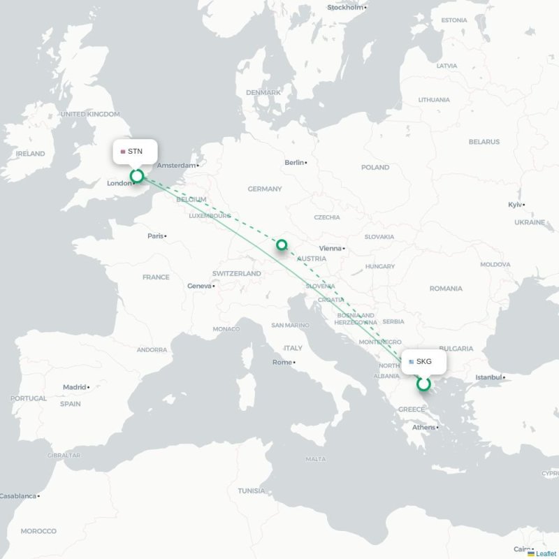 SKG - STN route map