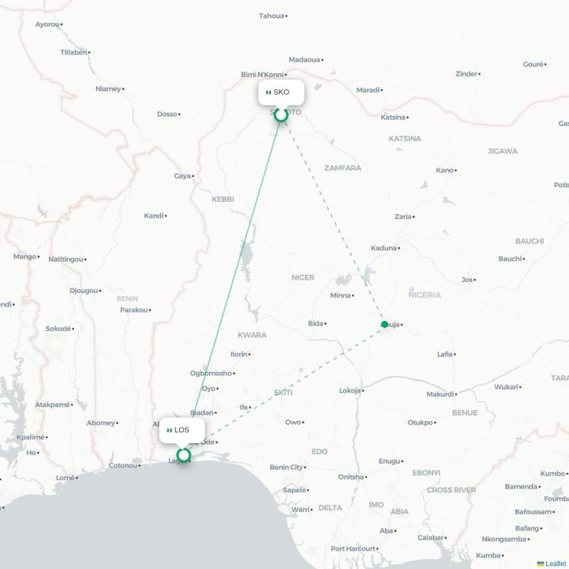 SKO - LOS route map