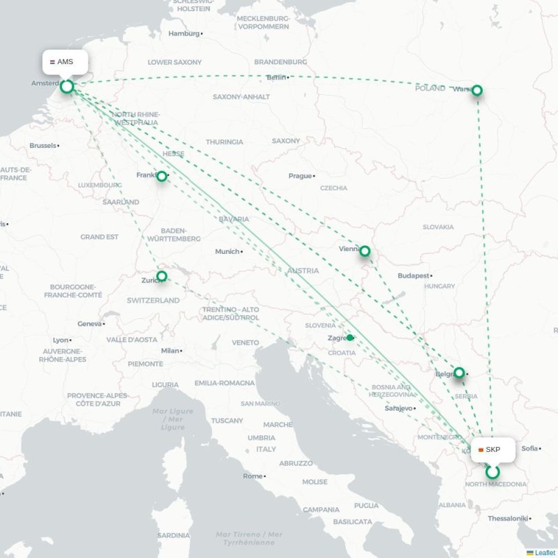 SKP - AMS route map