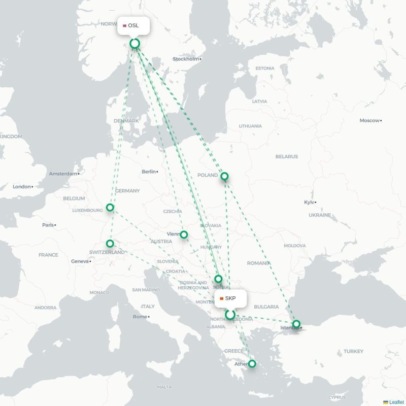 SKP - OSL route map
