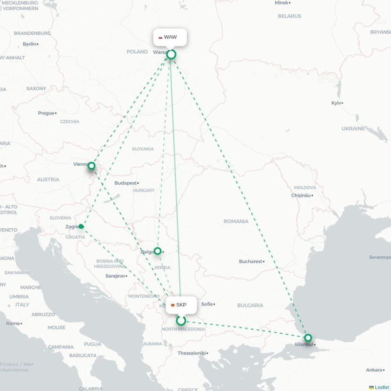 SKP - WAW route map