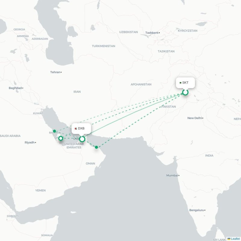 SKT - DXB route map