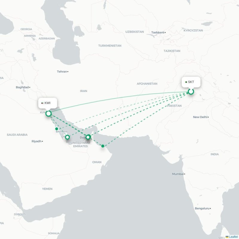 SKT - KWI route map