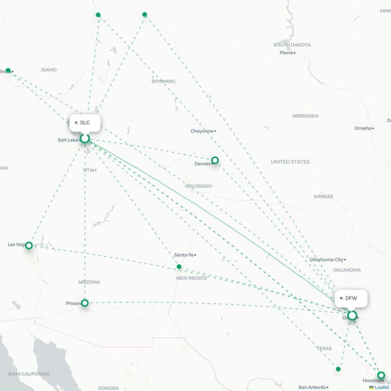 SLC - DFW route map