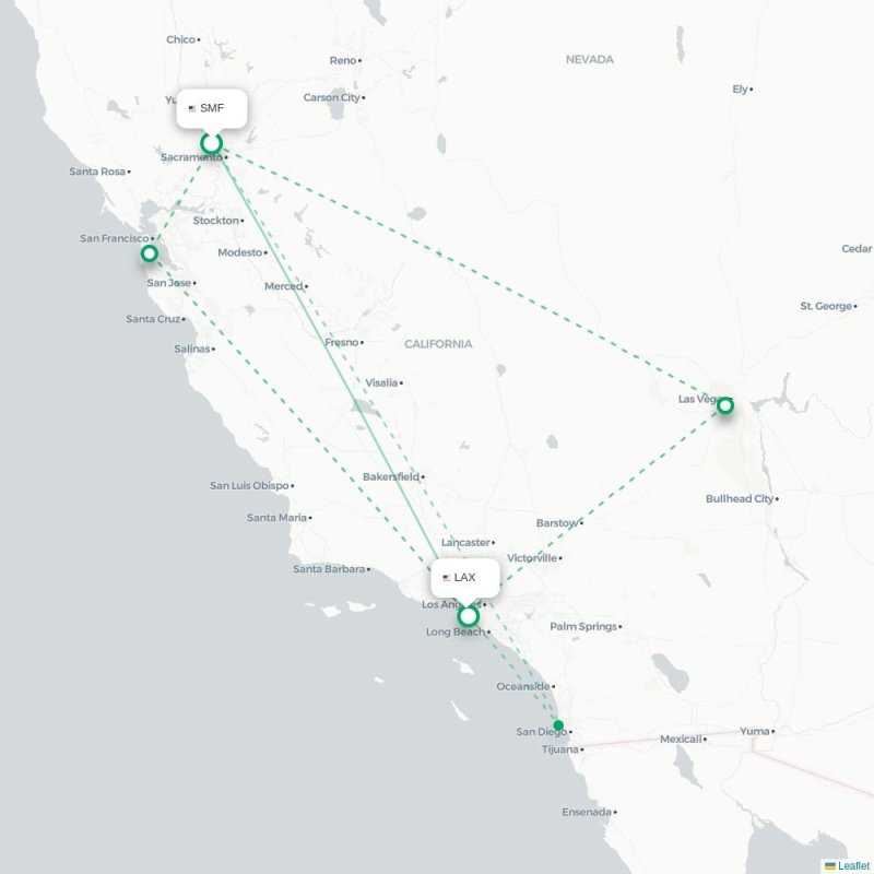 SMF - LAX route map