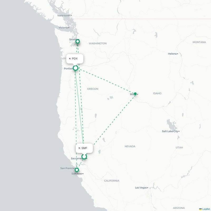SMF - PDX route map