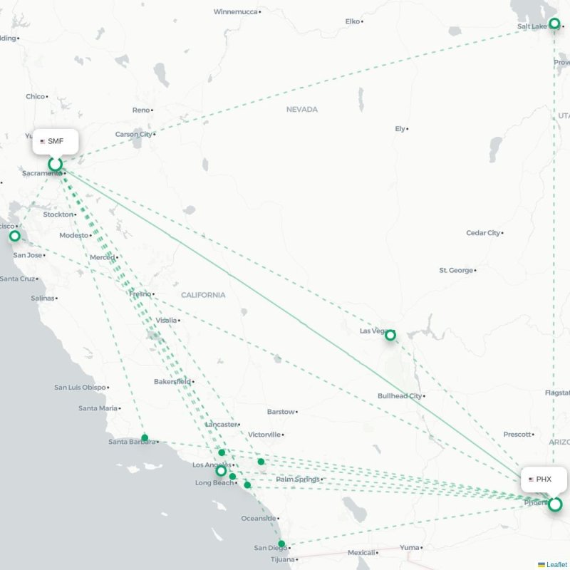 SMF - PHX route map