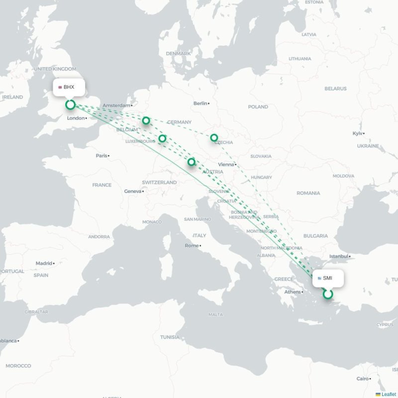 SMI - BHX route map