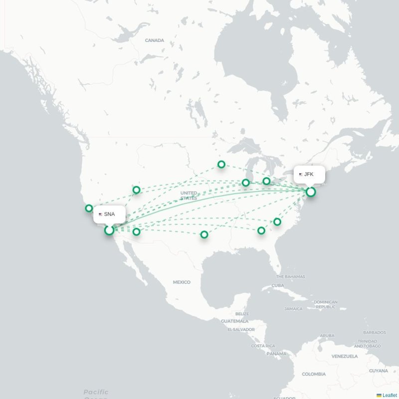 SNA - JFK route map