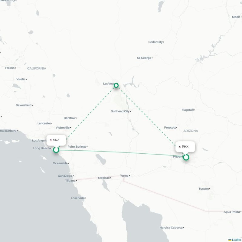 SNA - PHX route map