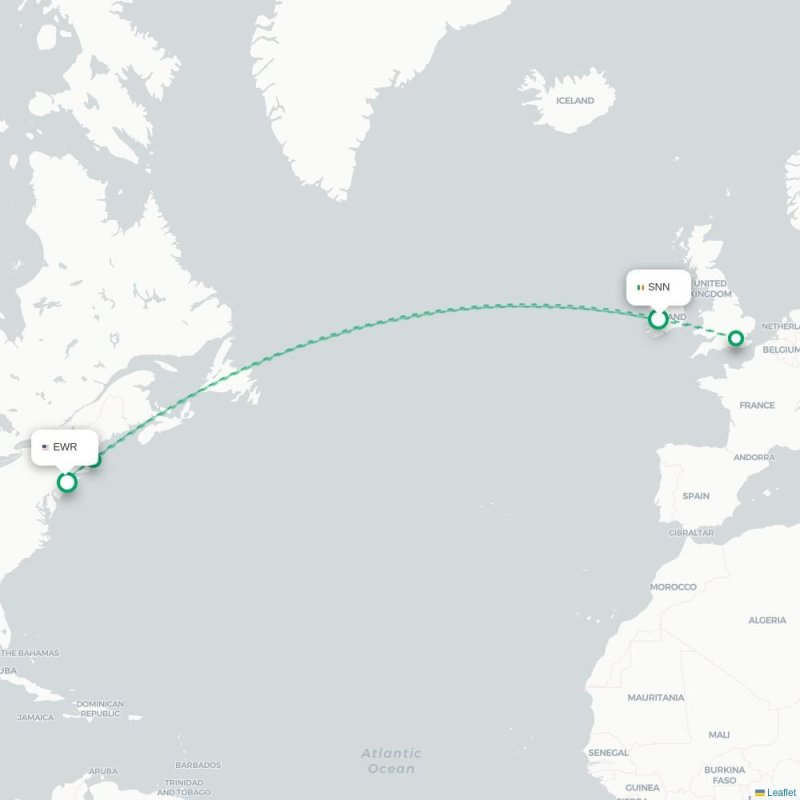 SNN - EWR route map