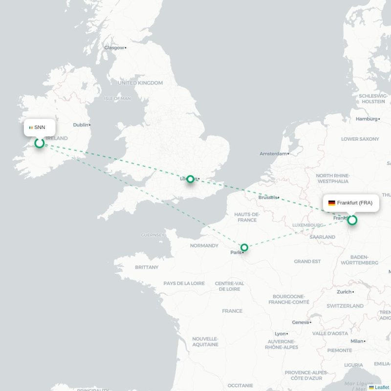 SNN - FRA route map